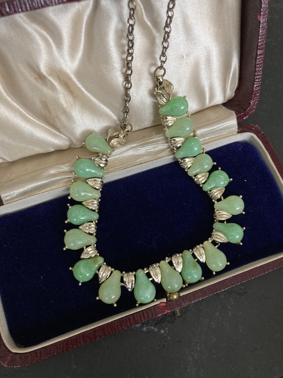Vintage gold necklace, 1950s glass fruit necklace… - image 3