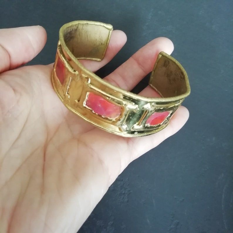 Mothers Day Gift for Her 70s Boho BRASS Jewelry Brutalist Copper and Brass Bangle Handmade Jewelry INDUSTRIAL Abstract Open Cuff Bangle