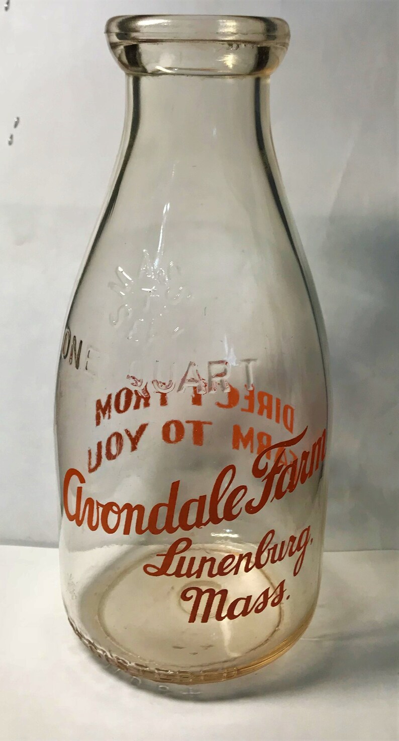 A Vintage Round Quart Milk Bottle Avondale Farm, Lunenburg