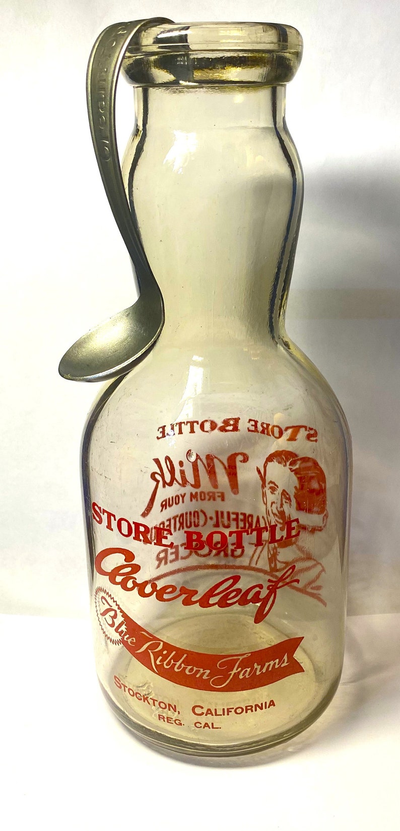 A Vintage Cream Top Milk Bottle With A Cream Top Spoon Etsy