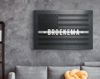 Broekema | Funkcjonariusz Służby Więziennej | Cienka srebrna linia | Cienka szara linia | Cienka szara linia | Sztuka ścienna na płótnie w stylu grunge | Strażnik więzienny