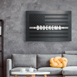 Broekema | Correctional Officer | Thin Silver Line | Thin Grey Line | Thin Gray Line | Grunge Canvas Wall Art | Prison Guard