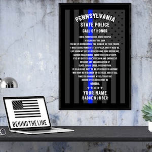 Thin Blue Line | Police Officer Gifts | Pennsylvania State Trooper | Oath Of Honor | Canvas Wraps | Police Officer | Law Enforcement |