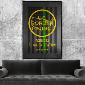 United States Border Patrol Thin Green Line American Flag Canvas Wall Art Police Officer Gifts Law Enforcement Graduation Retirement