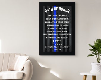 Montclair Police | Thin Blue Line | American Flag | Canvas Wall Art | Police Officer Gifts | Police Officer