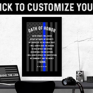 Customizable | Oath Of Honor | Thin Blue Line | American Flag | Canvas Wall Art | Police Officer Gifts | Law Enforcement | Sheriff