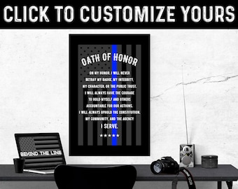 Customizable | Oath Of Honor | Thin Blue Line | American Flag | Canvas Wall Art | Police Officer Gifts | Law Enforcement | Sheriff