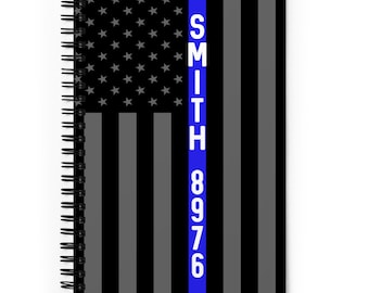 Personalized | Thin Blue Line | Spiral notebook | American Flag | Police Officer Gifts | Police Wife | Law Enforcement | Blue Lives Matter