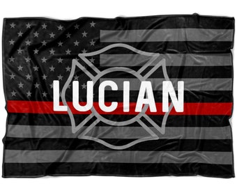 Customizable | Thin Red Line | Fleece Blanket| Firefighter Gift | Paramedic Gift | EMT | Firefighter Wedding | Fireman
