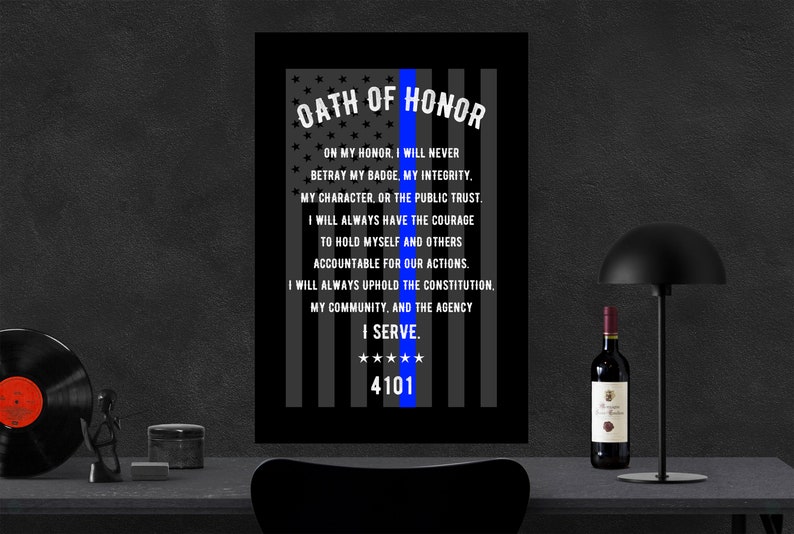 Thin Blue Line American Flag Canvas Wall Art Oath Of Honor Customizable Sheriff Law Enforcement Police Officer Gifts