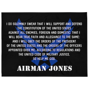 Personalized United States Air Force Oath of Enlistment Fleece Blanket Gift US Military Graduation Retirement Military Veteran Wife