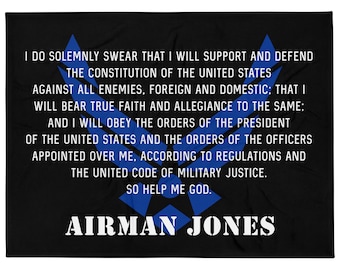 Personalized United States Air Force Oath of Enlistment Fleece Blanket Gift US Military Graduation Retirement Military Veteran Wife