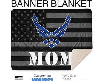 Air Force Mom Sherpa Fleece Blanket | American Flag Patriotic Throw | Proud USAF Mom Gift | Military Family Blanket | Veteran Mom Present