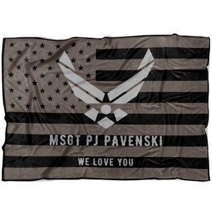 Personalized US Air Force American Flag Military Fleece Blanket USAF Veteran Retirement Gift