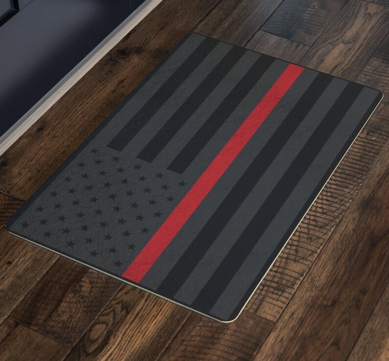 Thin Red Line American Flag Door Mat Firefighter Gift Etsy