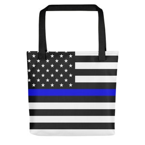 Customizable | Thin Blue Line | American Flag | Tote Bag | White | Police Officer Gifts | Law Enforcement | Sheriff