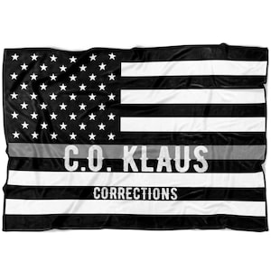 Personalized Corrections Thin Silver Line Fleece Blanket Thin Grey Line Correctional Officer