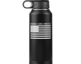 Honor Servir Proteger Bandera Americana 32oz Botella de Agua Aislada Oficial de Policía Regalos Retiro de La Graduación de la Ley
