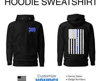Sudadera personalizada con la bandera de la Línea Azul Delgada, regalo de oficial de policía con número de placa