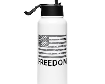 Freedom American Flag Stainless steel water bottle with a straw lid