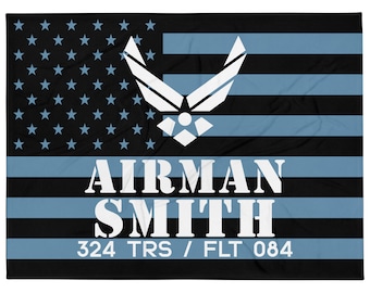 Personalized USAF United States Air Force American Flag Light Blue Fleece Blanket Gift Graduation Retirement US Military Veteran Wife