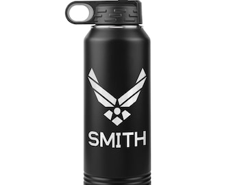 Personalized USAF United States Air Force Insulated Water Bottle Gift US Military Graduation Retirement