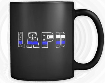 Thin Blue Line Flag | LAPD | Los Angeles Police Department | Coffee Tea Mug | Distressed American Flag