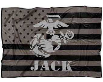 Customizable | USMC | Marines | Fleece Blanket | Military | American Flag | Multicam | Deployment Gift | Army Girlfriend | Navy | Air Force