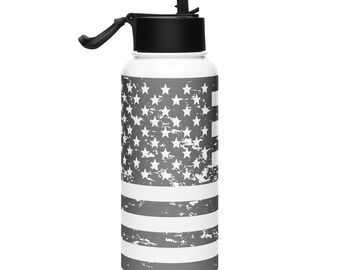 Distressed American Flag Freedom Stainless steel water bottle with a straw lid