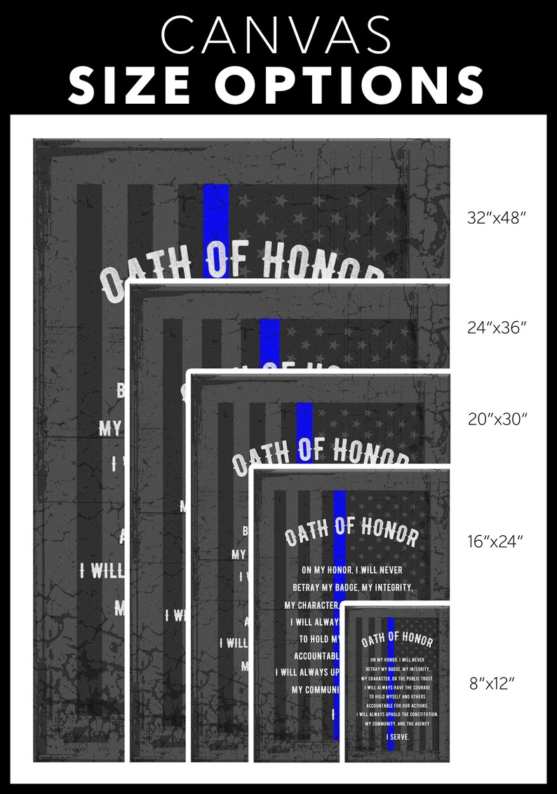 Thin Blue Line American Flag Canvas Wall Art Oath Of Honor Customizable Sheriff Law Enforcement Police Officer Gifts