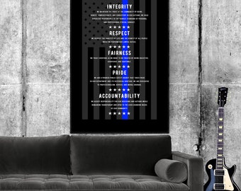 Custom | Integrity Oath | Thin Blue Line | American Flag | Canvas Wall Art | Police Officer Gifts