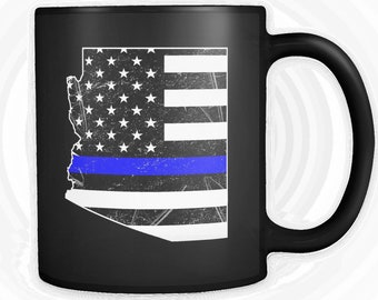 Customizable | Thin Blue Line | American Flag | Arizona |  Police Officer Family Support Distressed Coffee/Tea Mug