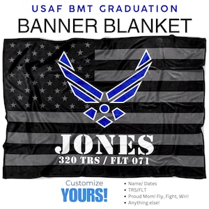 Personalized Air Force Graduation Banner | Air Force Blanket | American Flag | USAF | Graduation Blanket | Air Force Graduation Gift