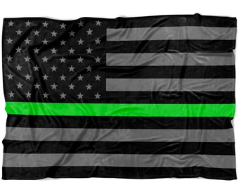 Customizable | Thin Green Line | American Flag | Fleece Blanket Throw | Police Officer Gifts | Border Patrol | Military