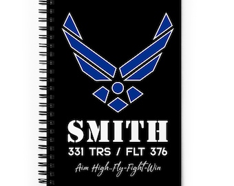Personalized USAF United States Air Force American Flag Spiral Notebook Journal Gift US Military Graduation Retirement Military Veteran Wife