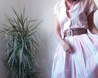 50&#39;s pink dress / striped vintage pink dress / 50&#39;s striped dress / 50&#39;s dress