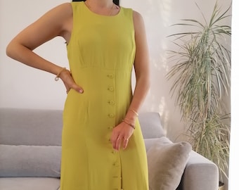 Vintage Alain Manoukian lime green maxi dress / 90'a shirt dress with buttons on the front