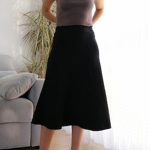 Vintage SANDRO Paris black knit skirt / 00&#39;s classic midi flare thick knitted skirt