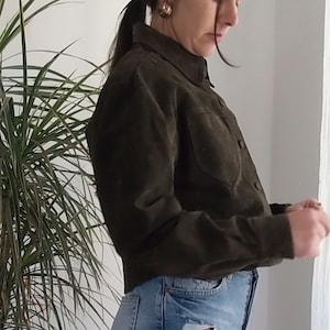 Vintage 100% leather shirt / Vintage dark green suede button up / suede shirt / leather shirt