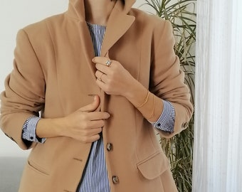 Blazer vintage camel crema de cachemira y lana / chaqueta de abrigo beige marrón esencial de los años 90