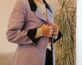 Vintage Caroline Charles  purple and black blazer / 90's lilac equestrian style coat jacket
