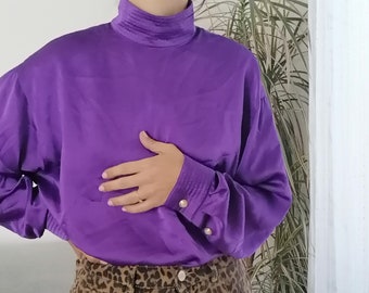 シャツ+ブラウス(長袖+七分) vintage purple lace high neck blouse top Vintage Purple Lace Blouse - Raleigh Vintage