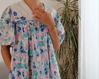 robe vintage à fleurs pour tente BREAKFAST CLUB / robe chemise de nuit midi mumu des années 80 avec col brodé