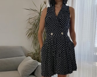 Vintage ANN TAYLOR Jumpsuit / 90er Jahre Marine Polka Dot Strampler