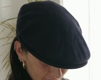 Vintage 90s Wool Cashmere Newsboy Hat, Navy Winter Cap