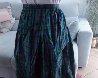 Vintage 100% silk maxi plaid skirt by Prêt à Porter/ 80's green, blue and black check tartan long midi skirt