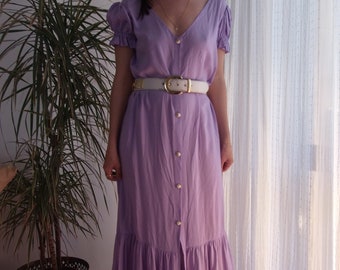 Handmade lilac maxi dress / Puffed sleeves ruffle lavender maxi dress / Purple oversized wide dress
