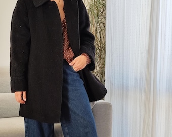 Vintage Mohair Merino Wool Black Coat - 80s Kärner Jacket S/M