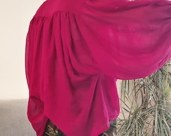 Vintage hot pink balloon sleeve blouse / 80's striped boho shirt by sixth sense