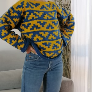Blue and Yellow Sweater Etsy